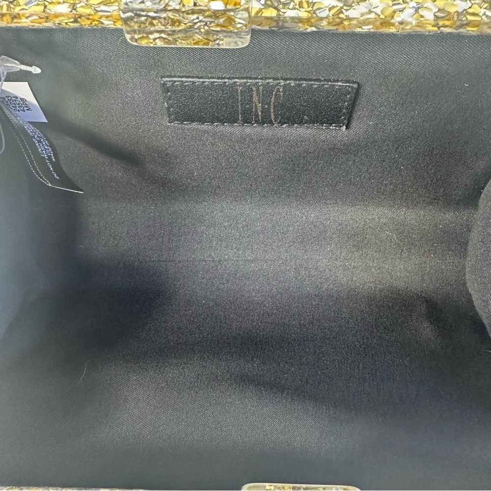 NEW I.N.C. International Concepts Acrylic Sparkle Crossbody Clutch Shiny Gold - Picture 9 of 14